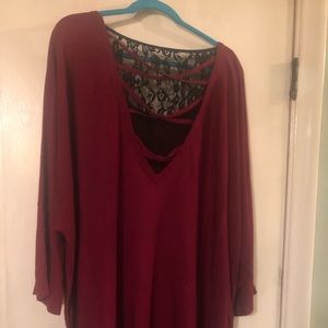 Red Lace Back 3/4 sleeve sweater-6x